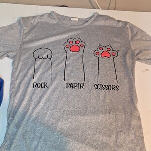 Gray Rock Paper Scissors Cat Paw T Shirt sz 2X